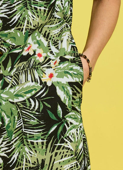  Linen Blend Embroidered Detail Midi Dress
