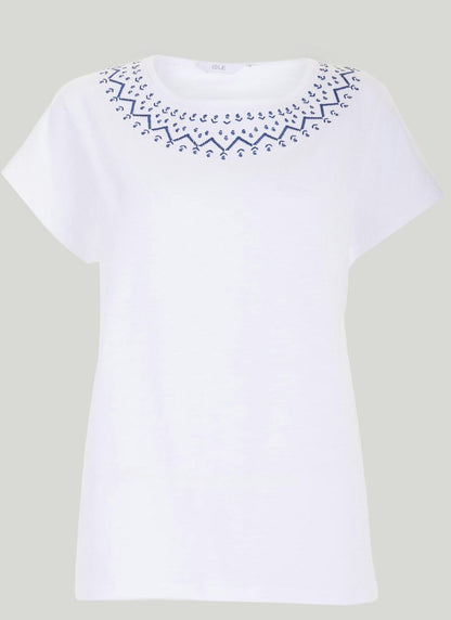  Pure Cotton Embroidered Neck T-Shirt