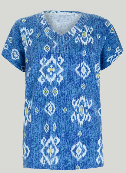  Pure Cotton Embroidered V-Neck T-Shirt