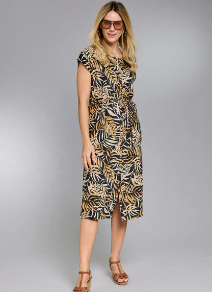  Linen Blend Tie Detail Dress