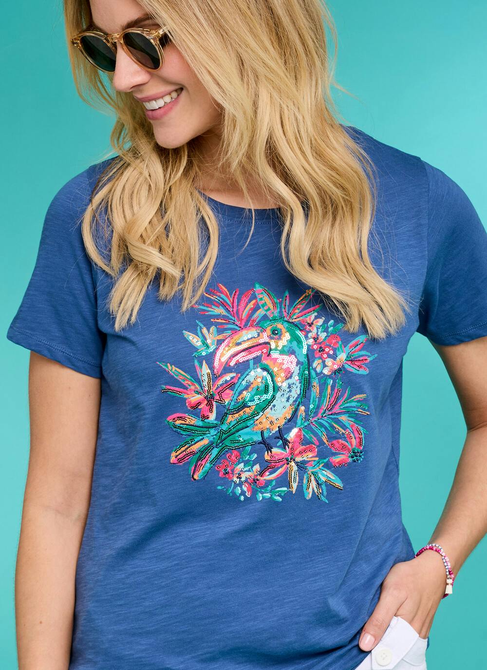  Pure Cotton Toucan Embellished T-Shirt