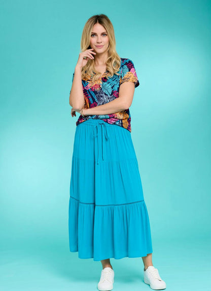  Elasticated Waist Tiered Midi Skirt