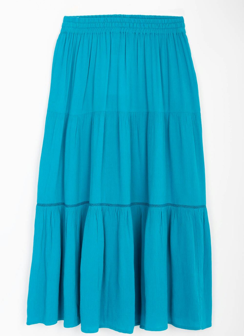  Elasticated Waist Tiered Midi Skirt