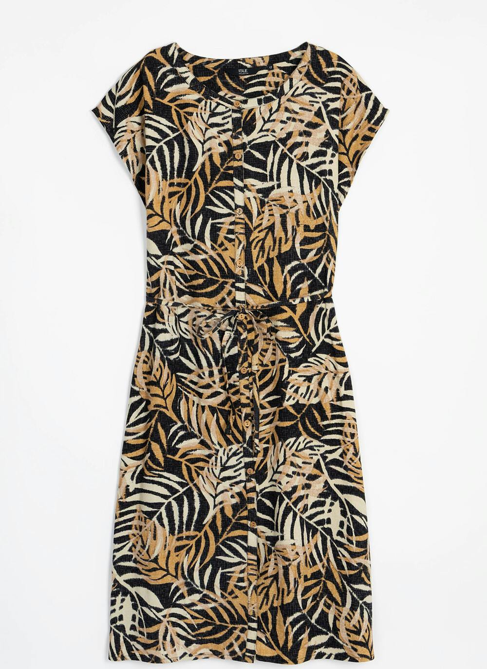  Linen Blend Tie Detail Dress