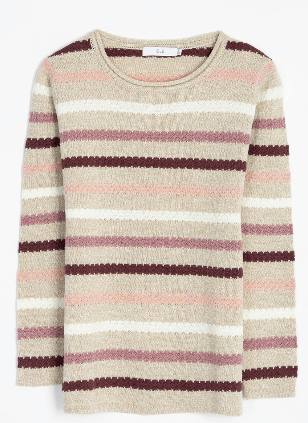  Textured Stitch Striped Crew Neck Jumper