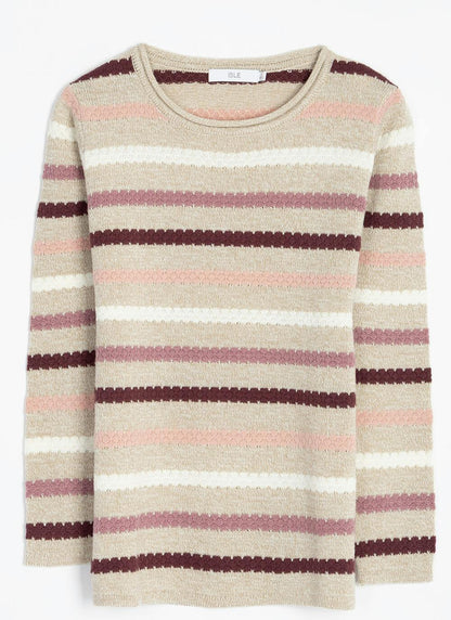  Textured Stitch Striped Crew Neck Jumper