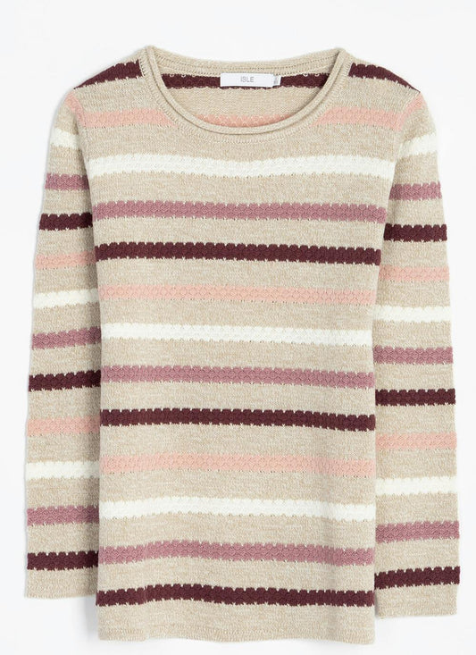  Textured Stitch Striped Crew Neck Jumper
