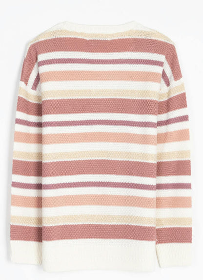  Textured Crew Neck Striped Jumper