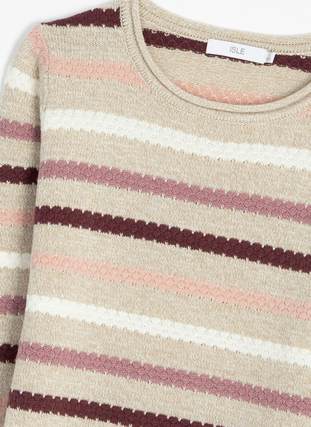  Textured Stitch Striped Crew Neck Jumper