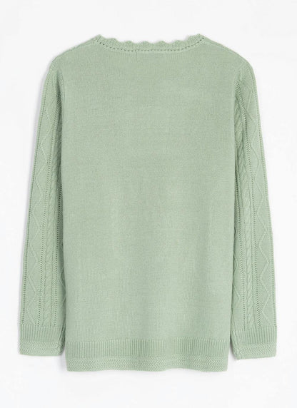 Cable Knit Scallop Edge Crew Neck Jumper