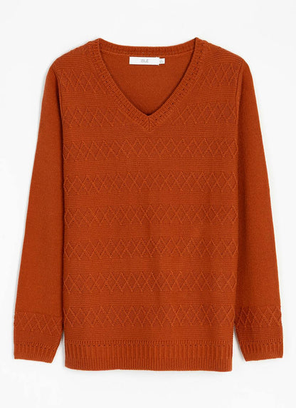  Textured Stitch V Neck Jumper