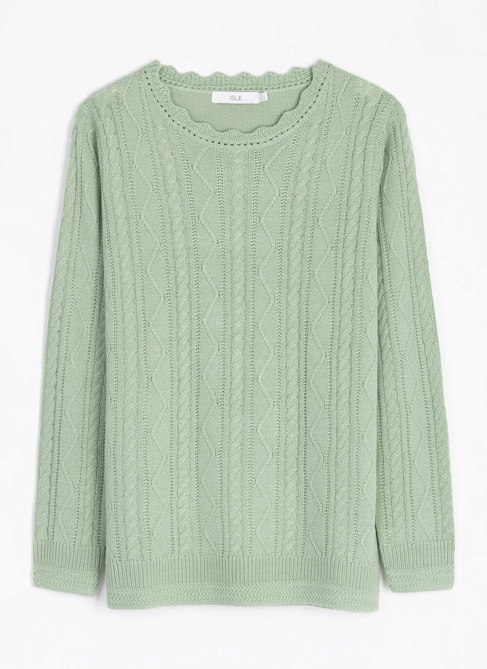  Cable Knit Scallop Edge Crew Neck Jumper
