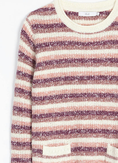  Striped Crew Neck Pocket Jumper