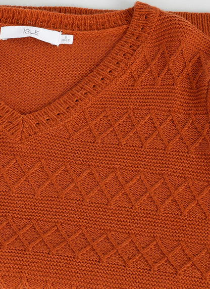  Textured Stitch V Neck Jumper