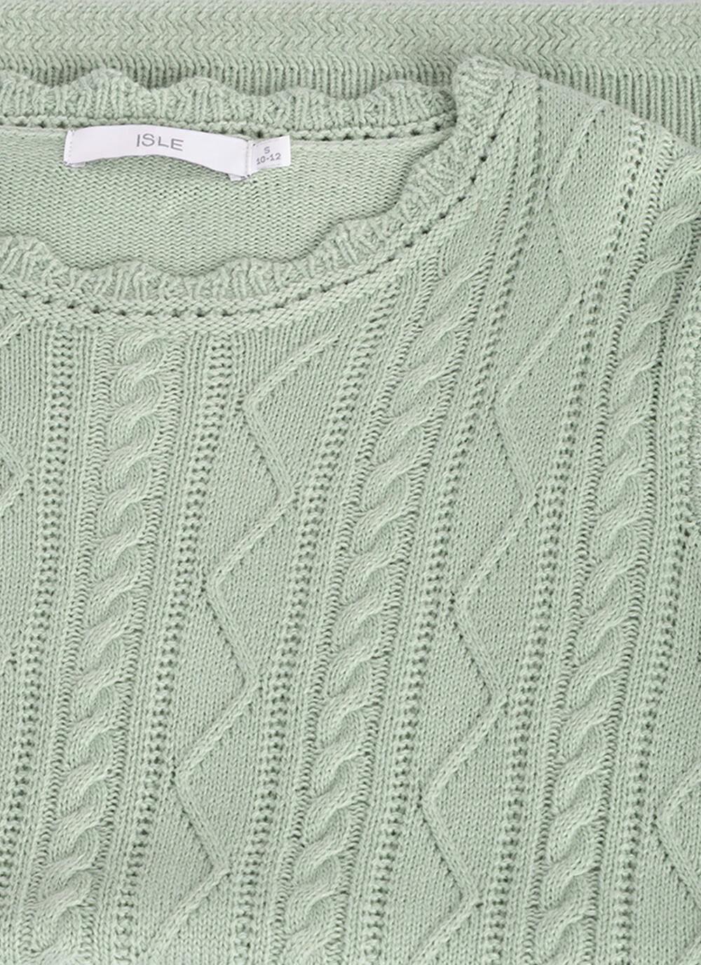  Cable Knit Scallop Edge Crew Neck Jumper