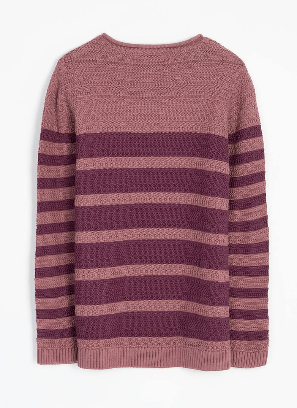  Pure Cotton Textured Crew Neck Striped Jumper
