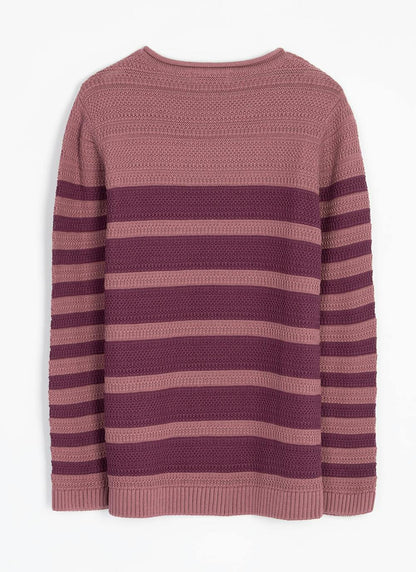  Pure Cotton Textured Crew Neck Striped Jumper