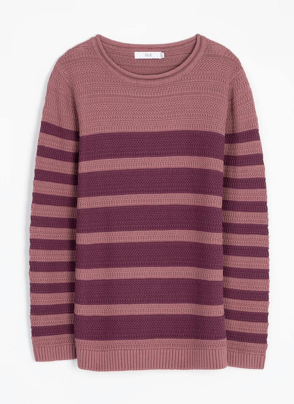  Pure Cotton Textured Crew Neck Striped Jumper