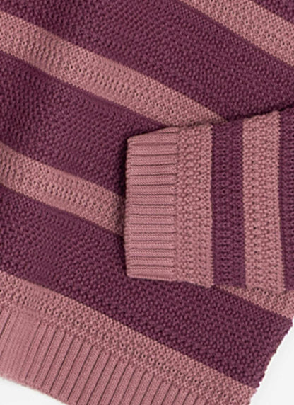  Pure Cotton Textured Crew Neck Striped Jumper