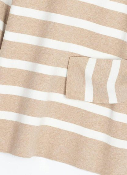  Button Detail Striped Crew Neck Jumper