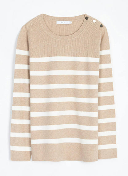  Button Detail Striped Crew Neck Jumper