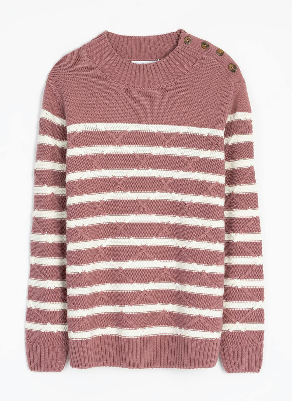  Lattice Stitch Striped Turtle Neck Jumper