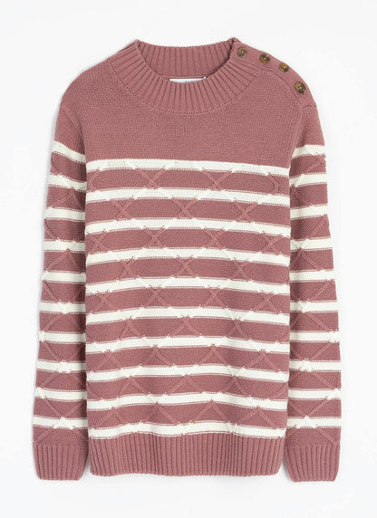  Lattice Stitch Striped Turtle Neck Jumper