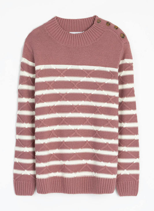  Lattice Stitch Striped Turtle Neck Jumper