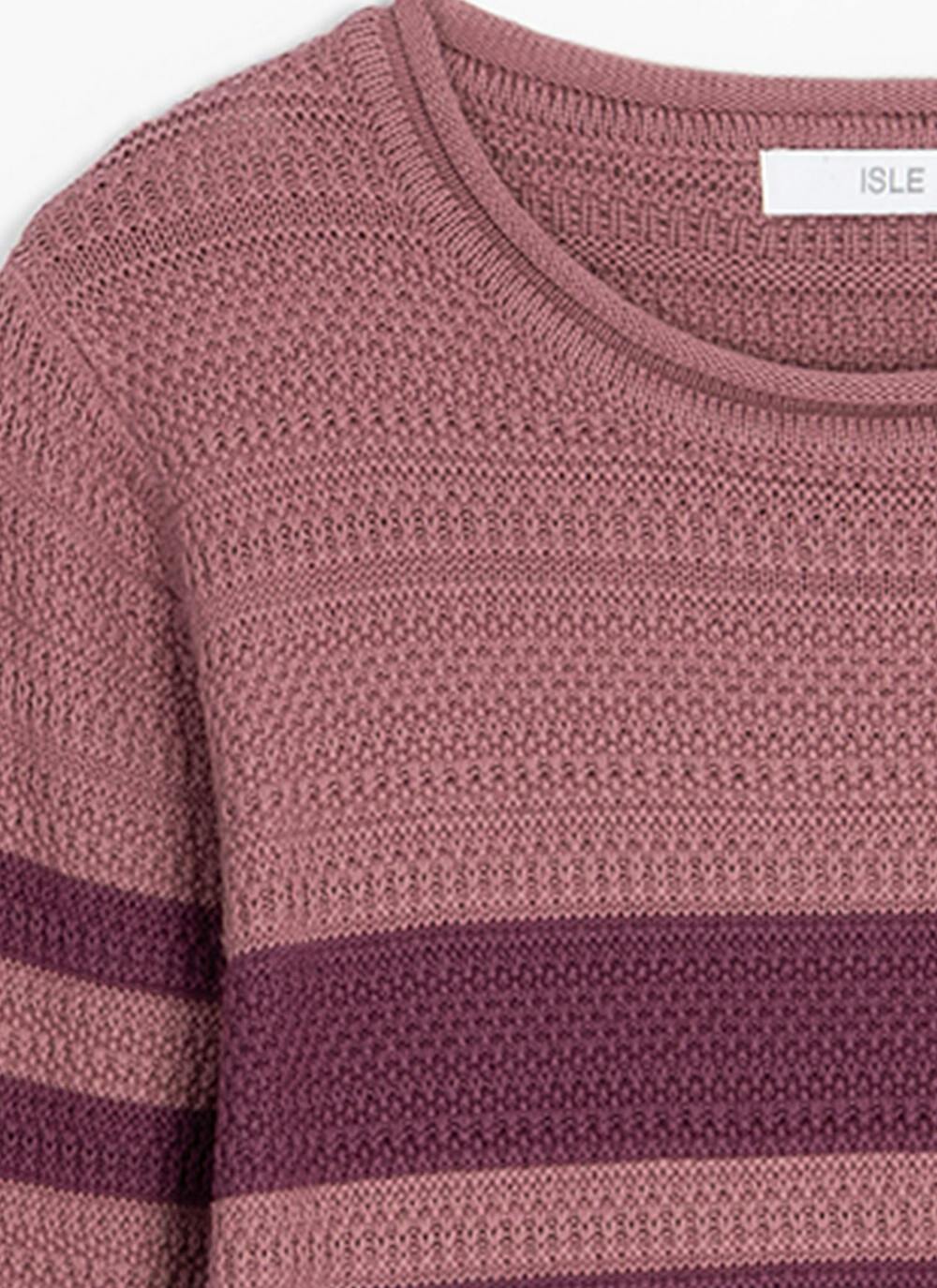  Pure Cotton Textured Crew Neck Striped Jumper