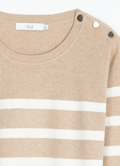  Button Detail Striped Crew Neck Jumper