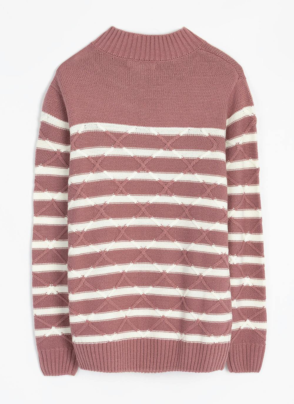  Lattice Stitch Striped Turtle Neck Jumper