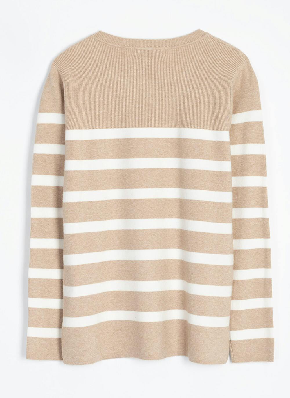  Button Detail Striped Crew Neck Jumper