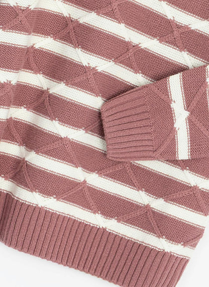  Lattice Stitch Striped Turtle Neck Jumper