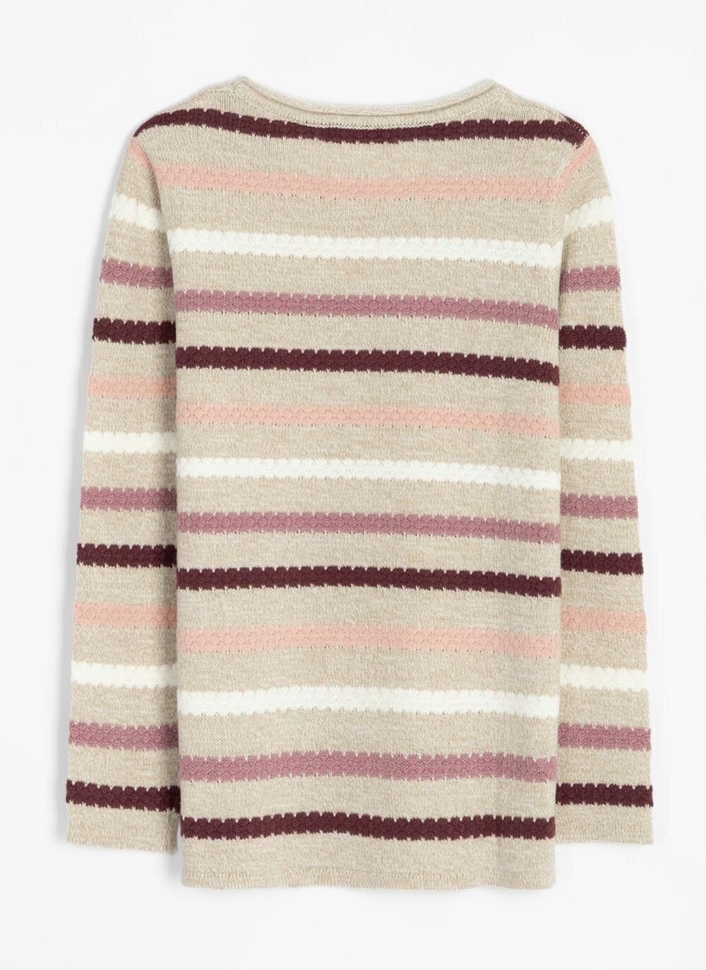  Textured Stitch Striped Crew Neck Jumper