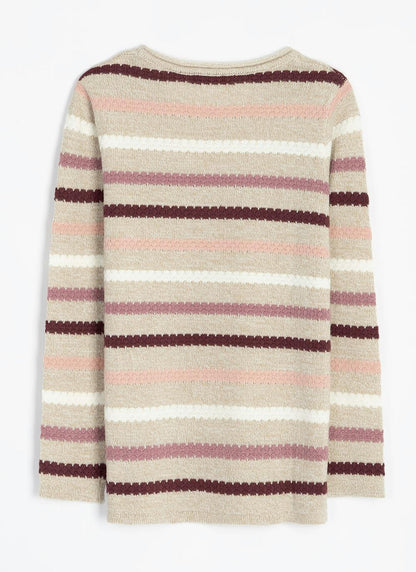  Textured Stitch Striped Crew Neck Jumper