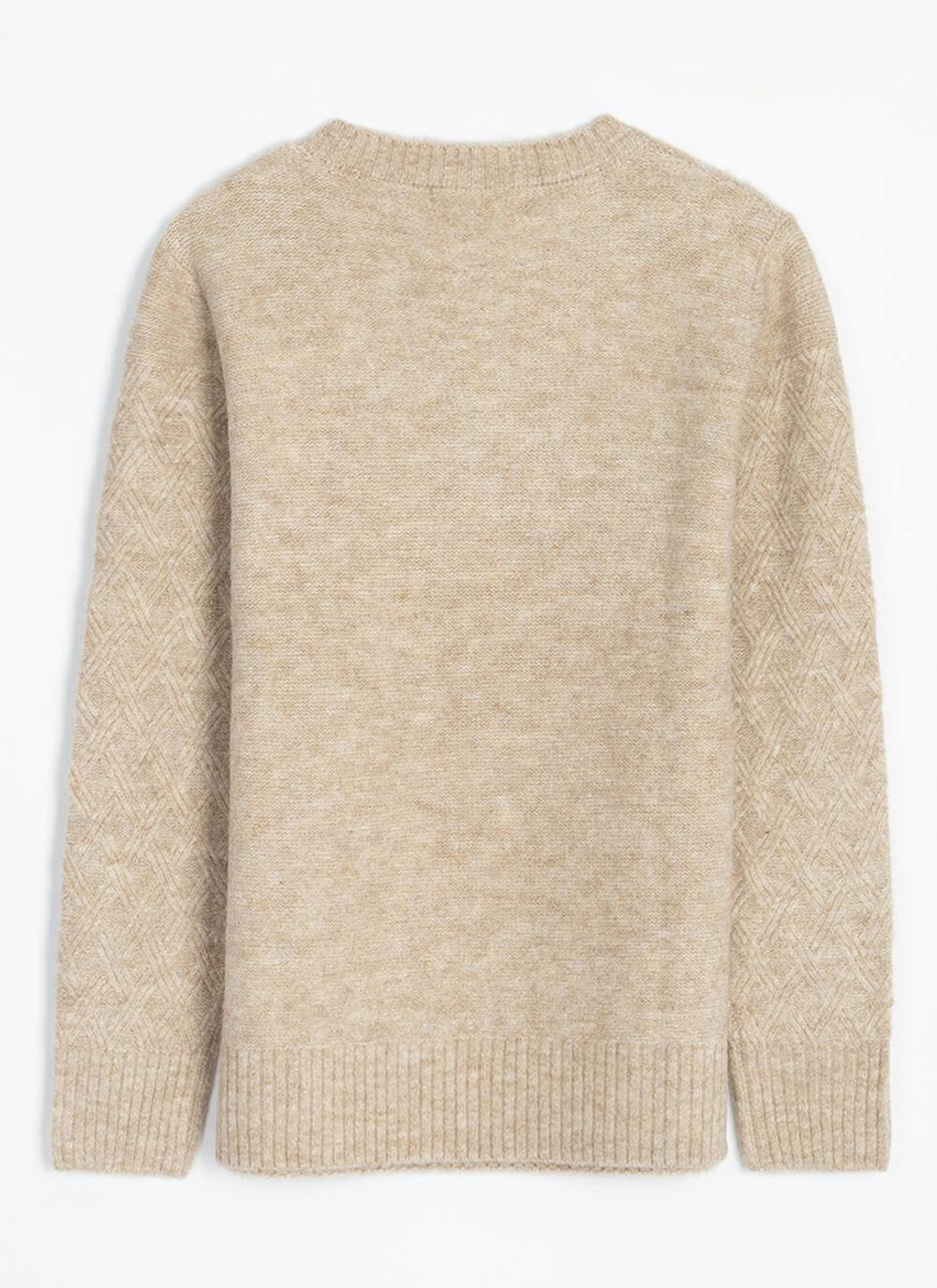  Button Detail Textured Crew Neck Jumper