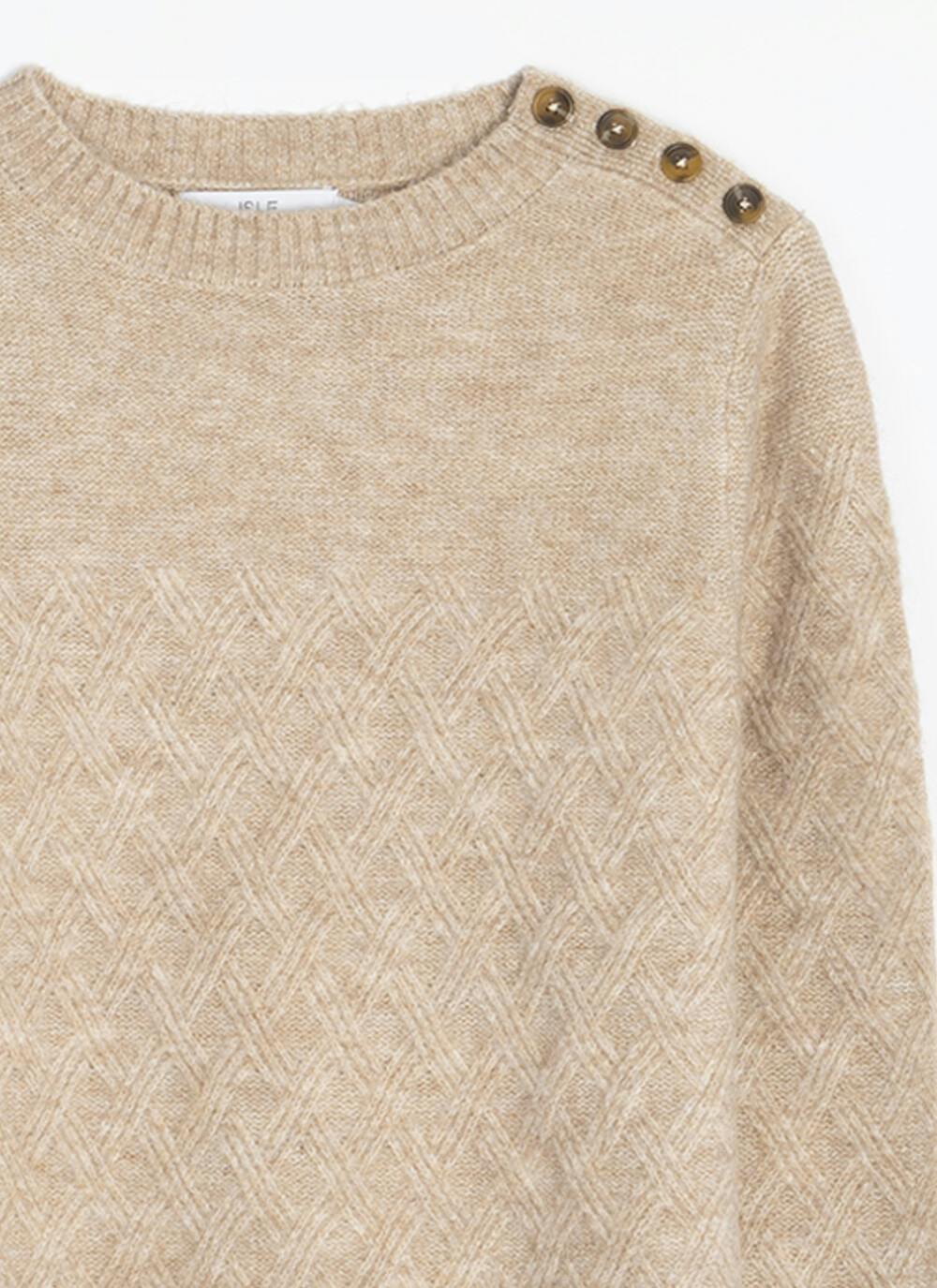  Button Detail Textured Crew Neck Jumper