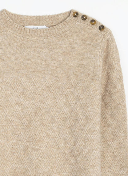  Button Detail Textured Crew Neck Jumper