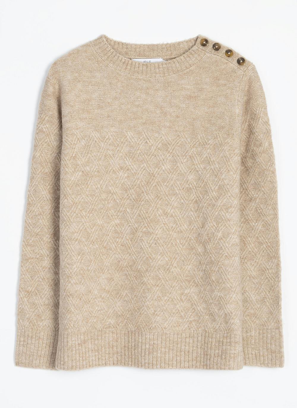  Button Detail Textured Crew Neck Jumper