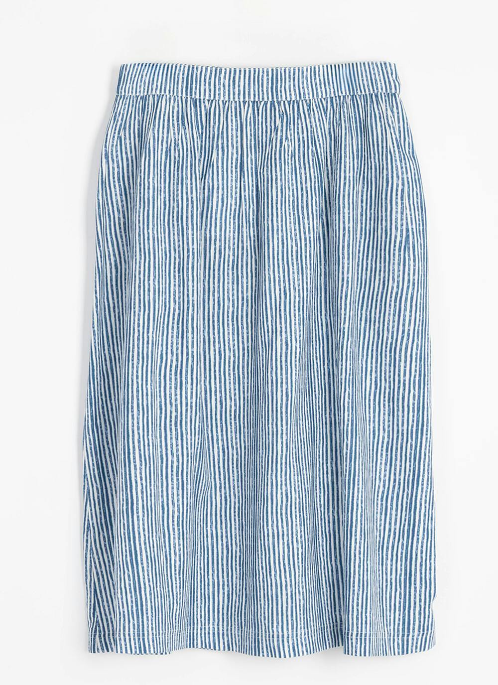  Linen Blend Stripe Midi Skirt