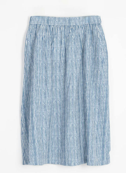  Linen Blend Stripe Midi Skirt