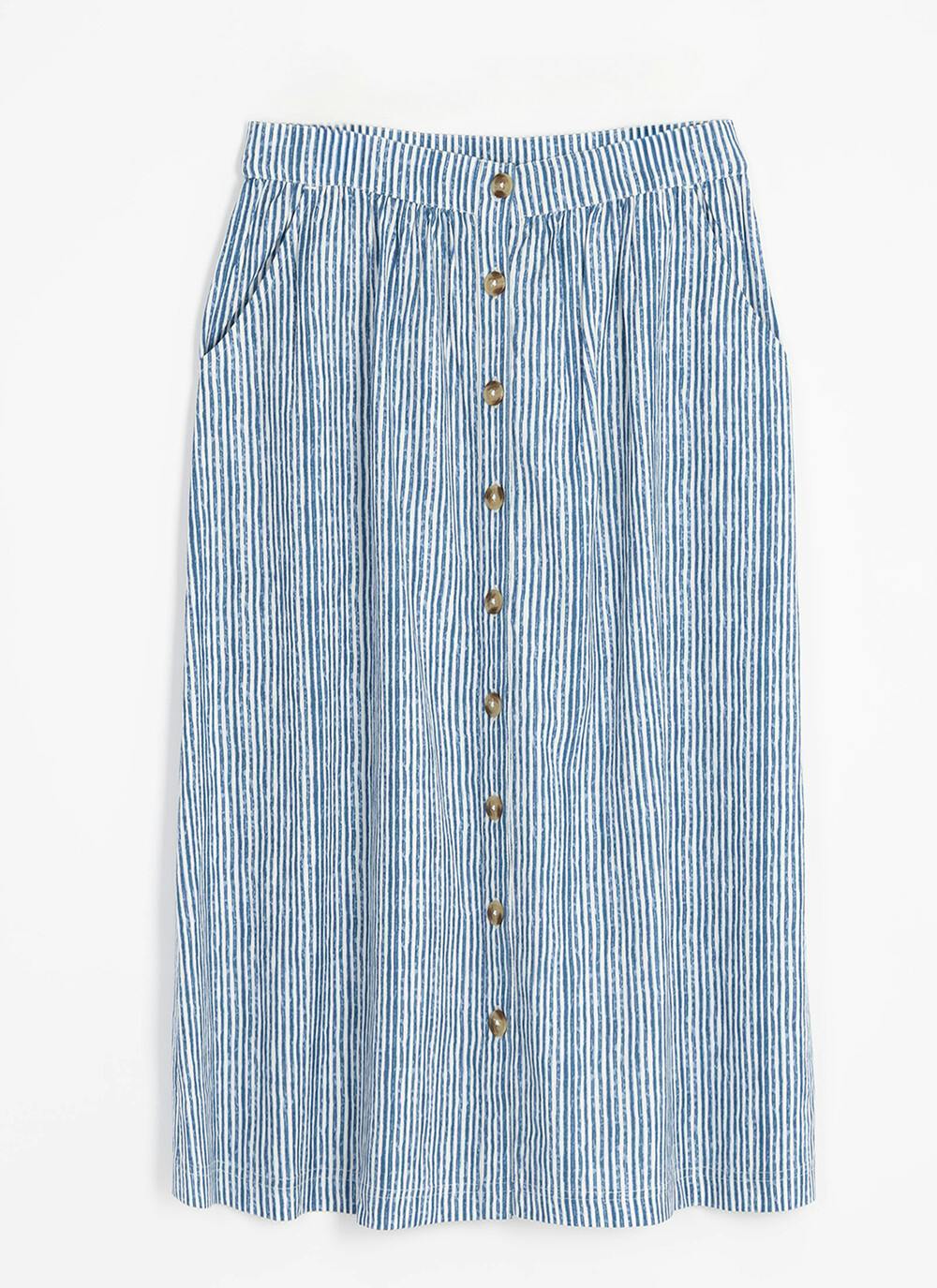  Linen Blend Stripe Midi Skirt