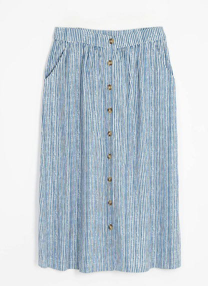  Linen Blend Stripe Midi Skirt