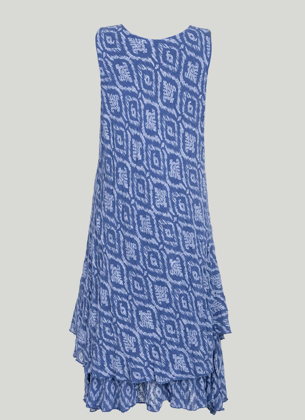  Cotton Blend Tiered Aztec Print Dress