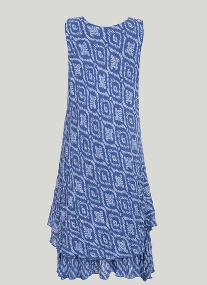  Cotton Blend Tiered Aztec Print Dress