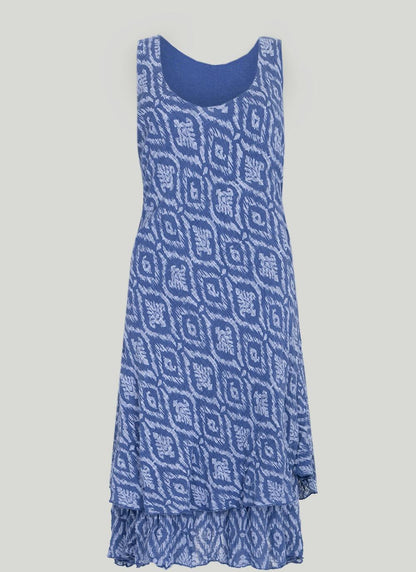  Cotton Blend Tiered Aztec Print Dress