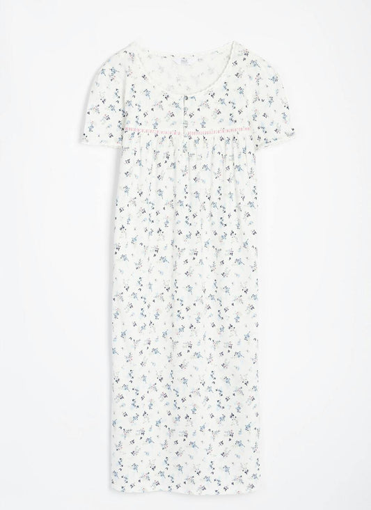  Pure Cotton Button Detail Printed Nightdress