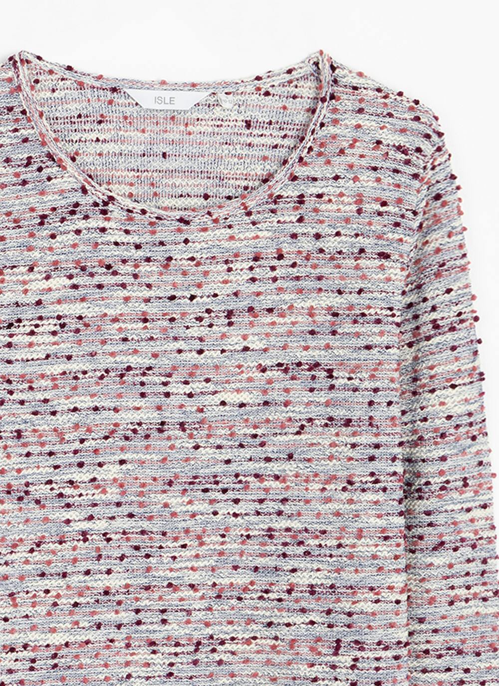  Cotton Blend Textured Crew Neck Top