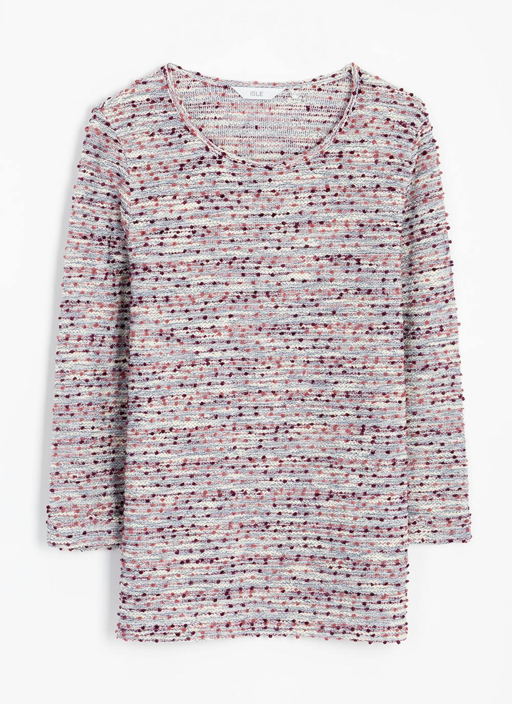  Cotton Blend Textured Crew Neck Top