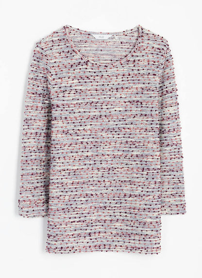  Cotton Blend Textured Crew Neck Top